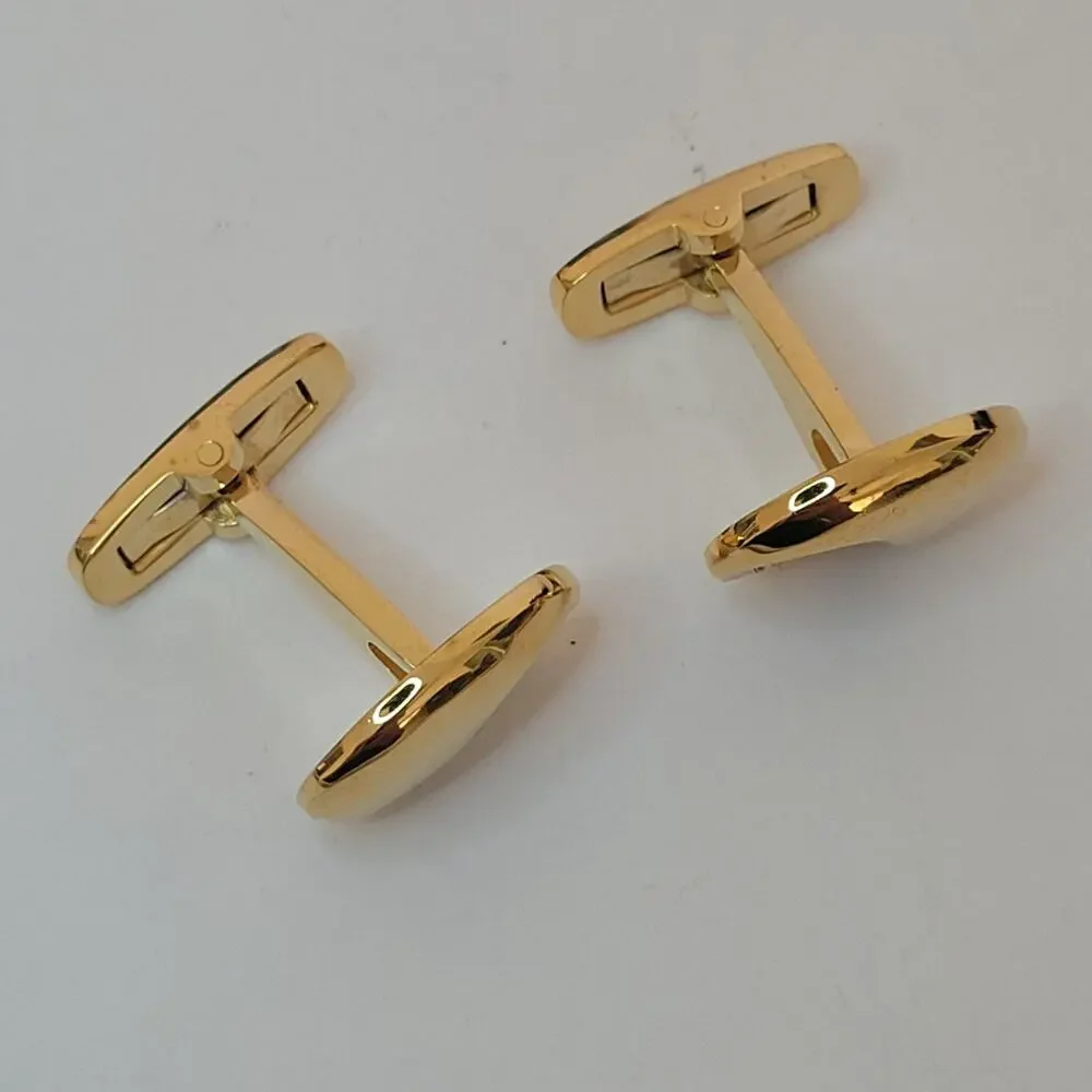 Yves Saint Laurent YSL Silver Gold Tone Oval Logo Cufflinks Retro Whale‎ Back